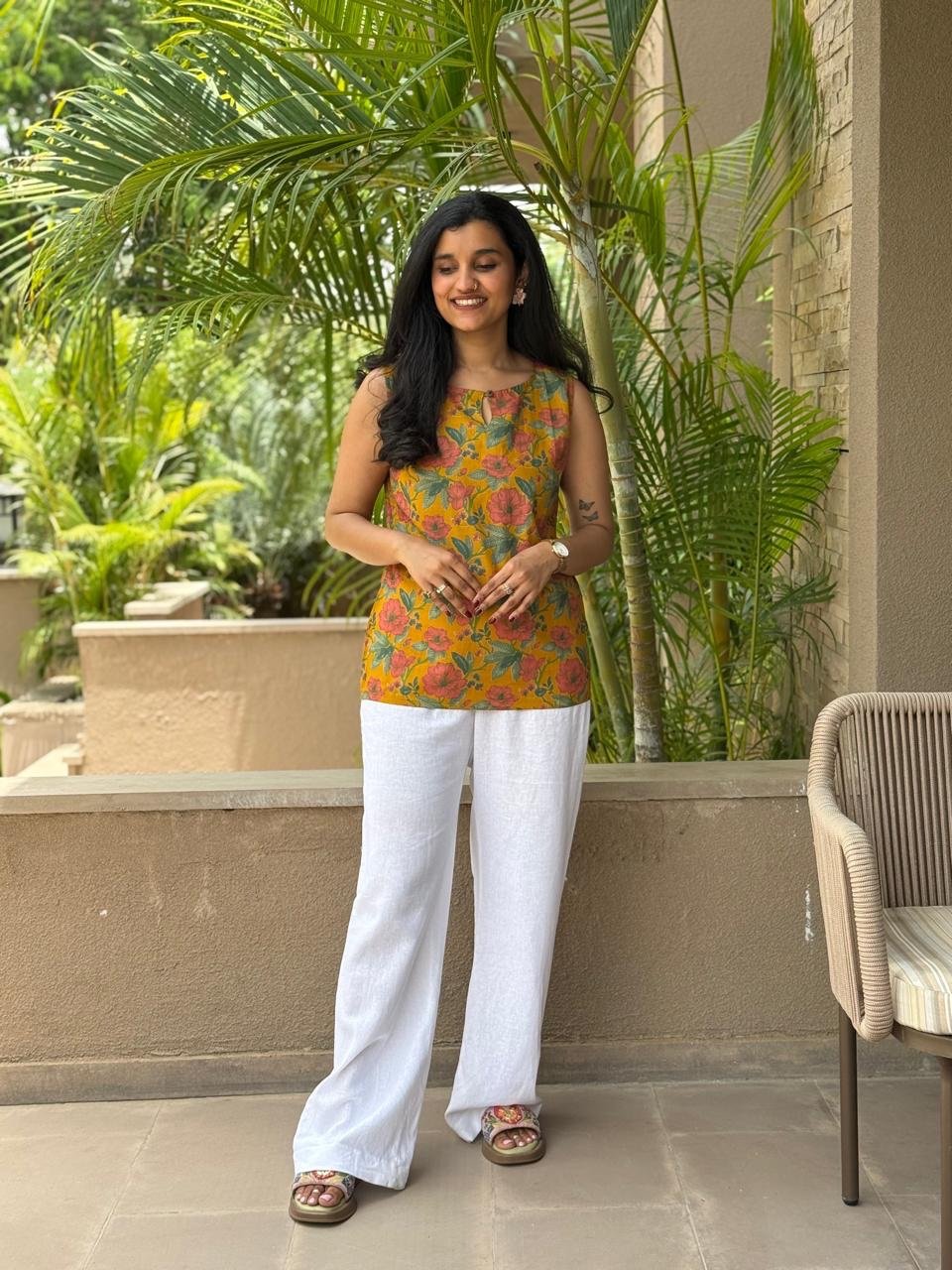 Lily 2.0 Sleeveless Cotton Top- Mustard Florals