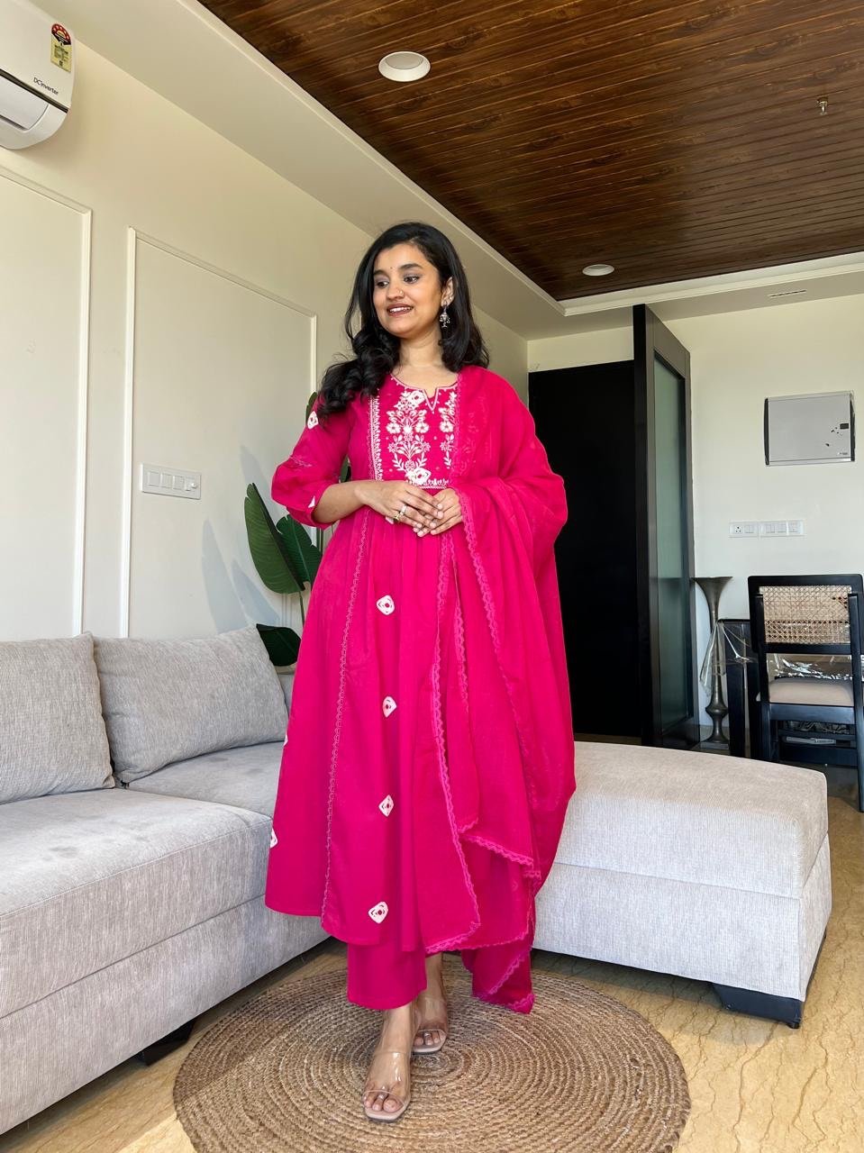 Shayrana Cotton Flared Set- Pink