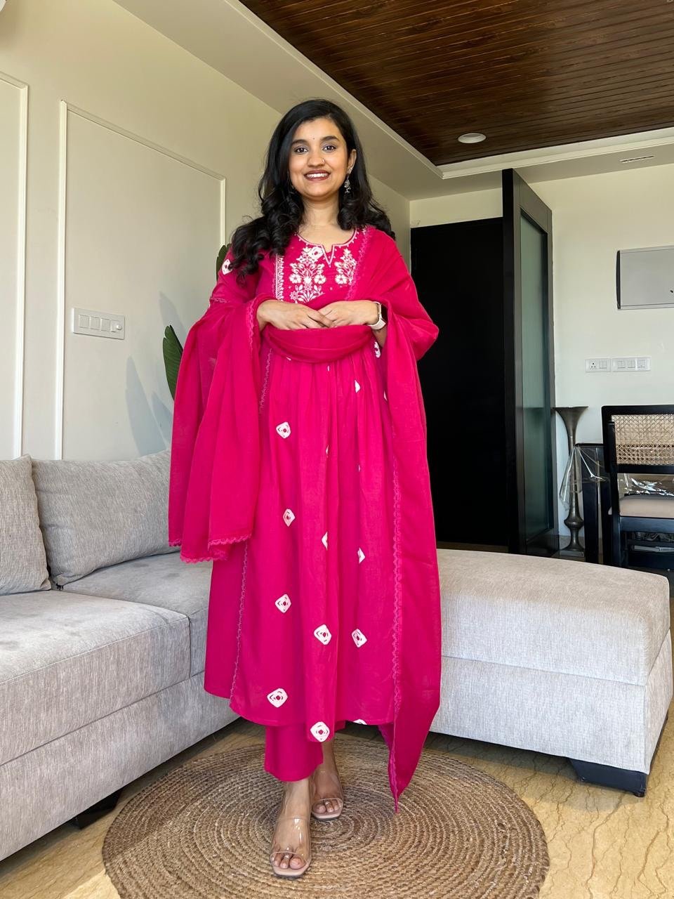 Shayrana Cotton Flared Set- Pink