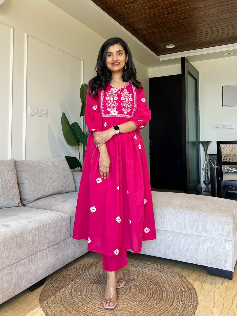Shayrana Cotton Flared Set- Pink