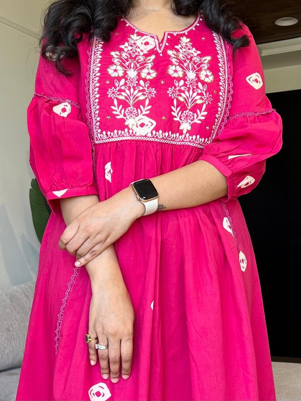 Shayrana Cotton Flared Set- Pink