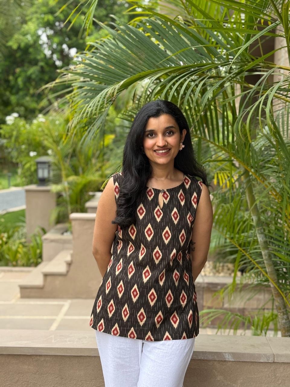 Lily 2.0 Sleeveless Cotton Top- Black Ikkat