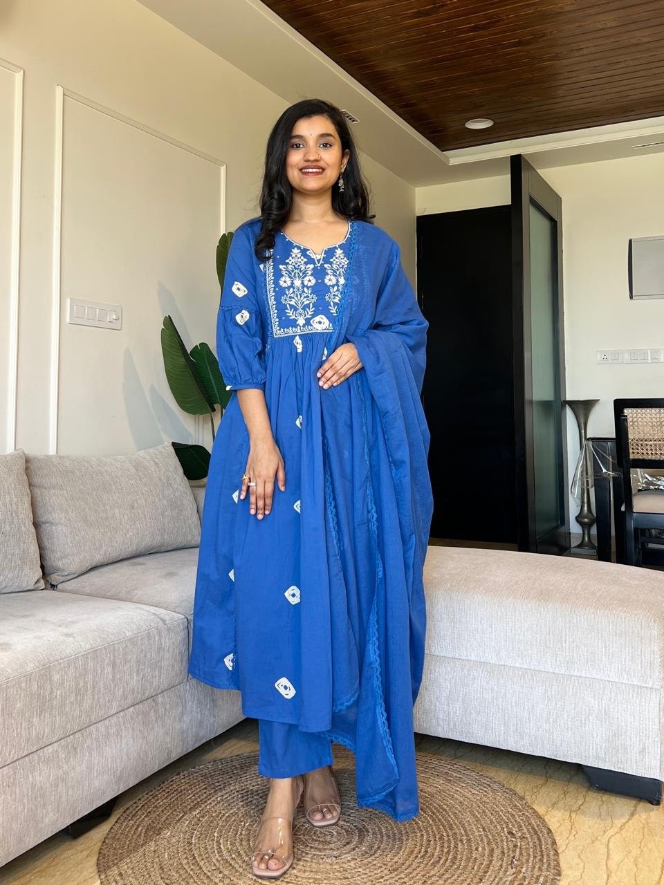 Shayrana Cotton Flared Set- Blue