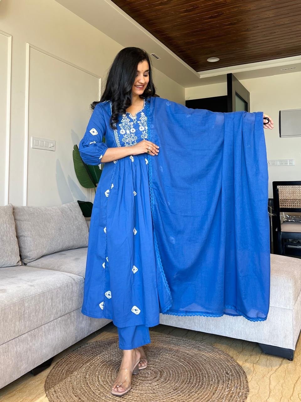 Shayrana Cotton Flared Set- Blue