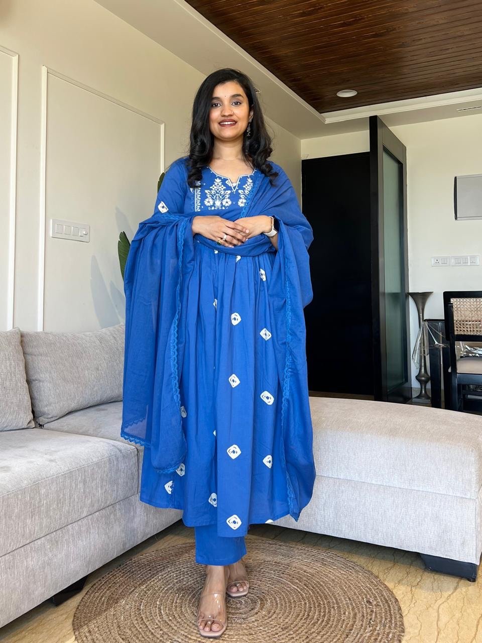 Shayrana Cotton Flared Set- Blue