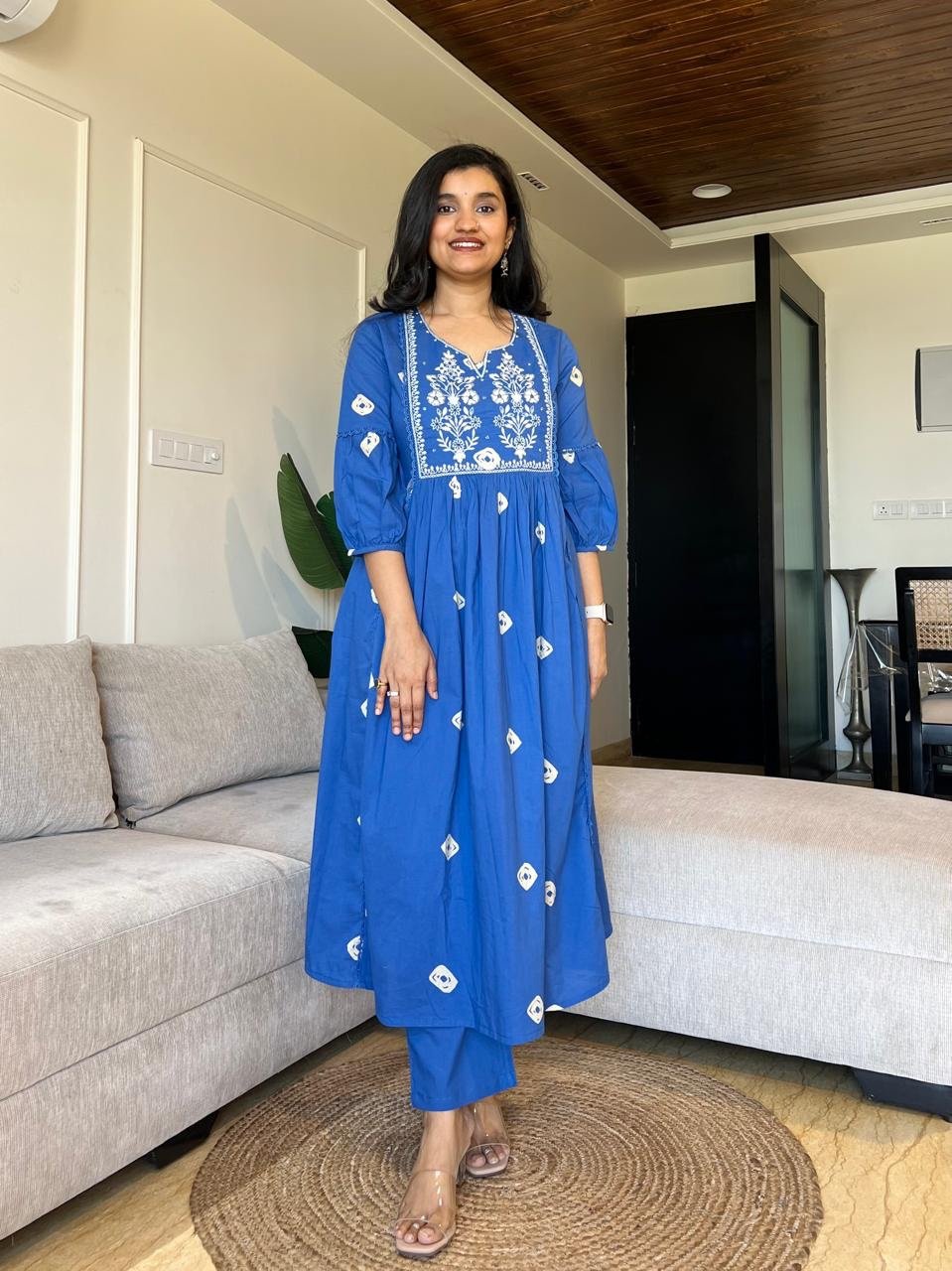 Shayrana Cotton Flared Set- Blue
