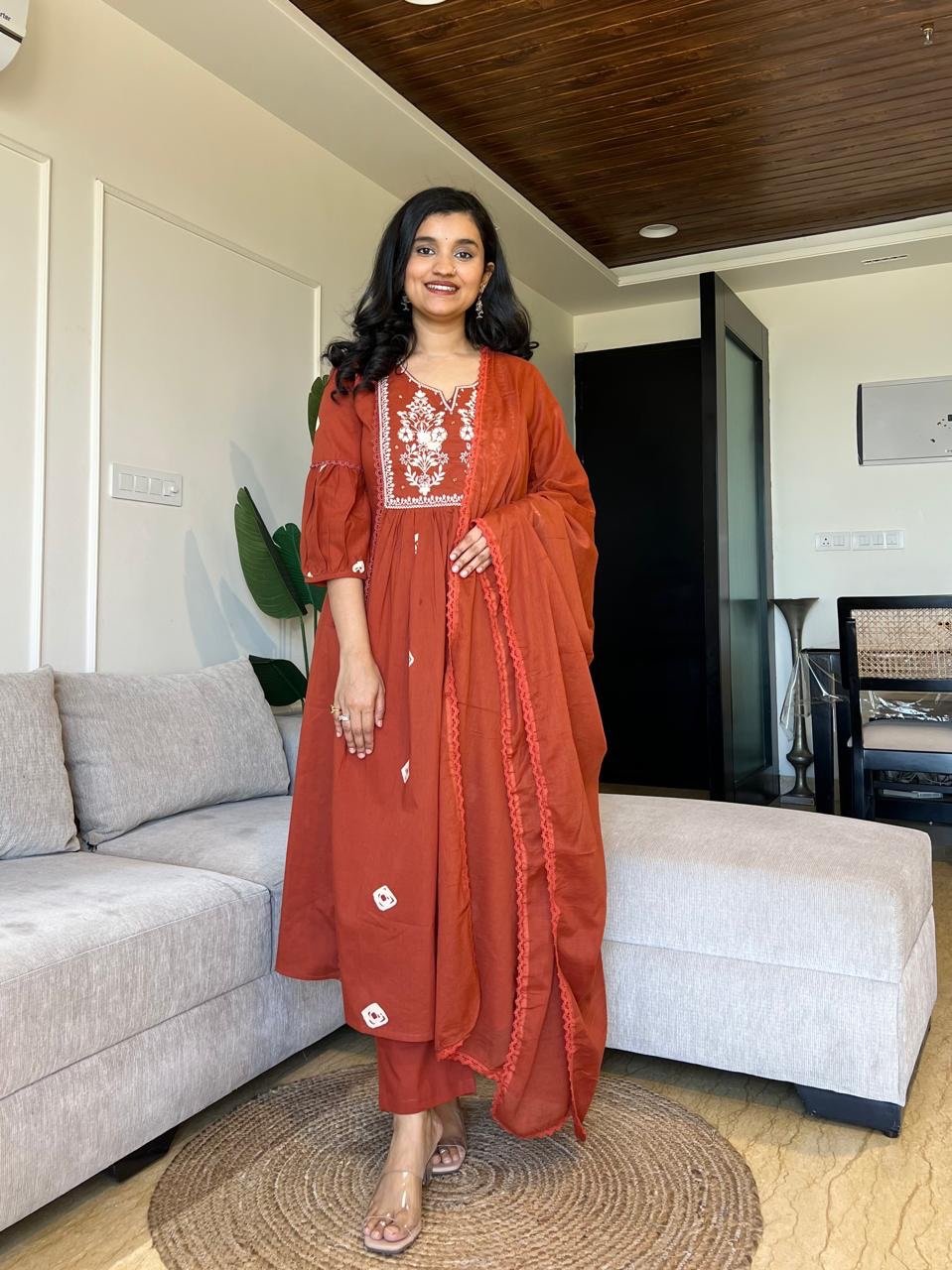 Shay Cotton Flared Set- Rust