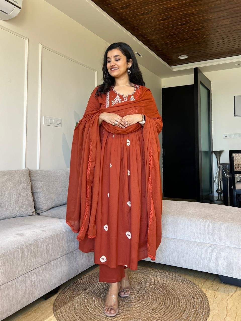 Shay Cotton Flared Set- Rust