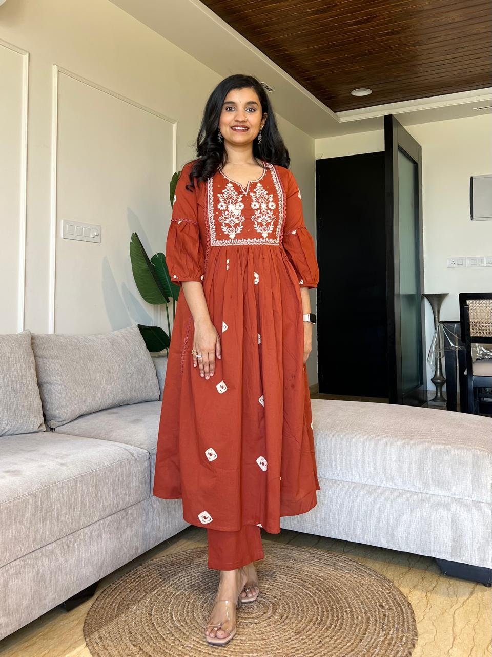Shay Cotton Flared Set- Rust