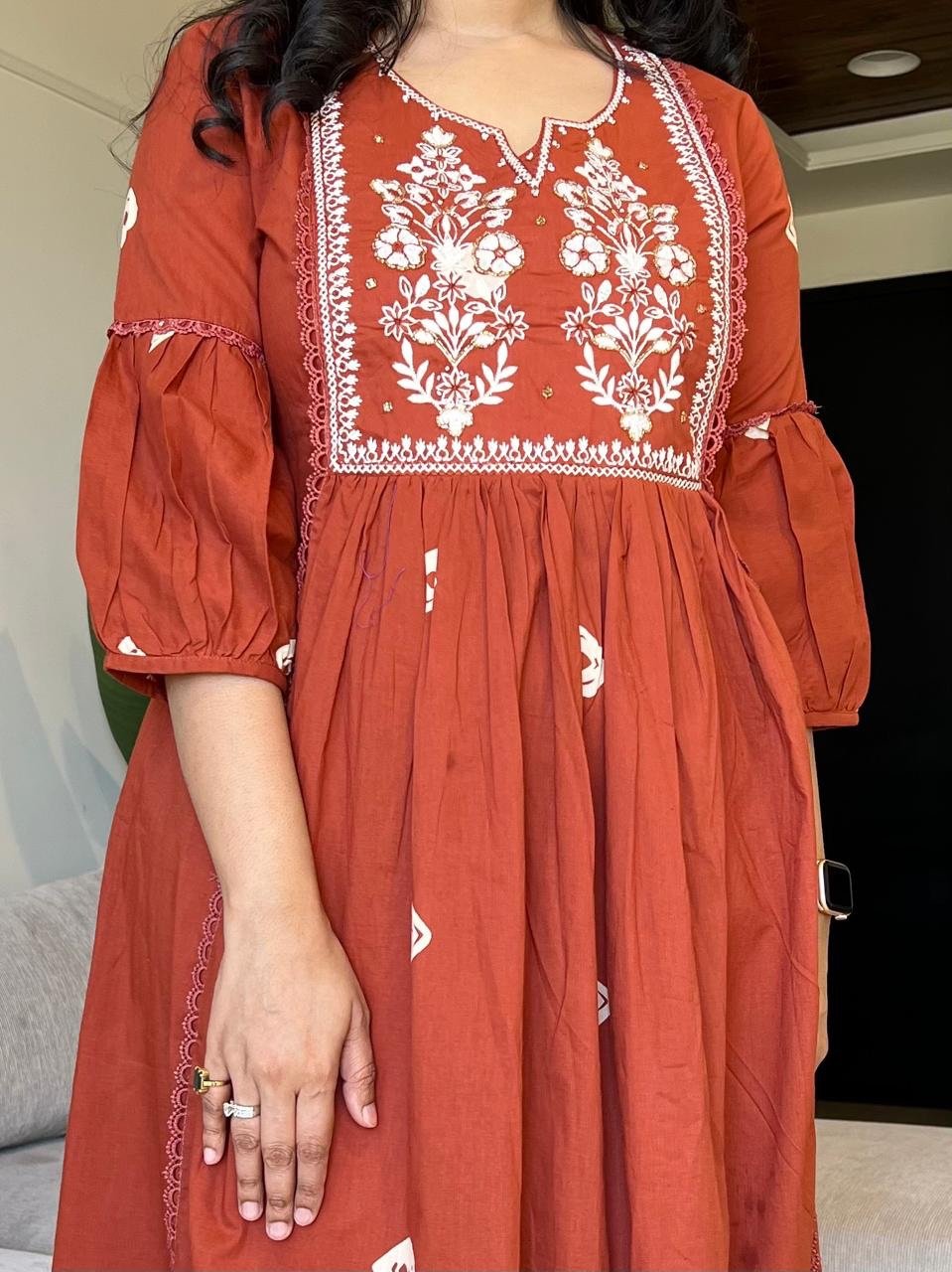 Shay Cotton Flared Set- Rust