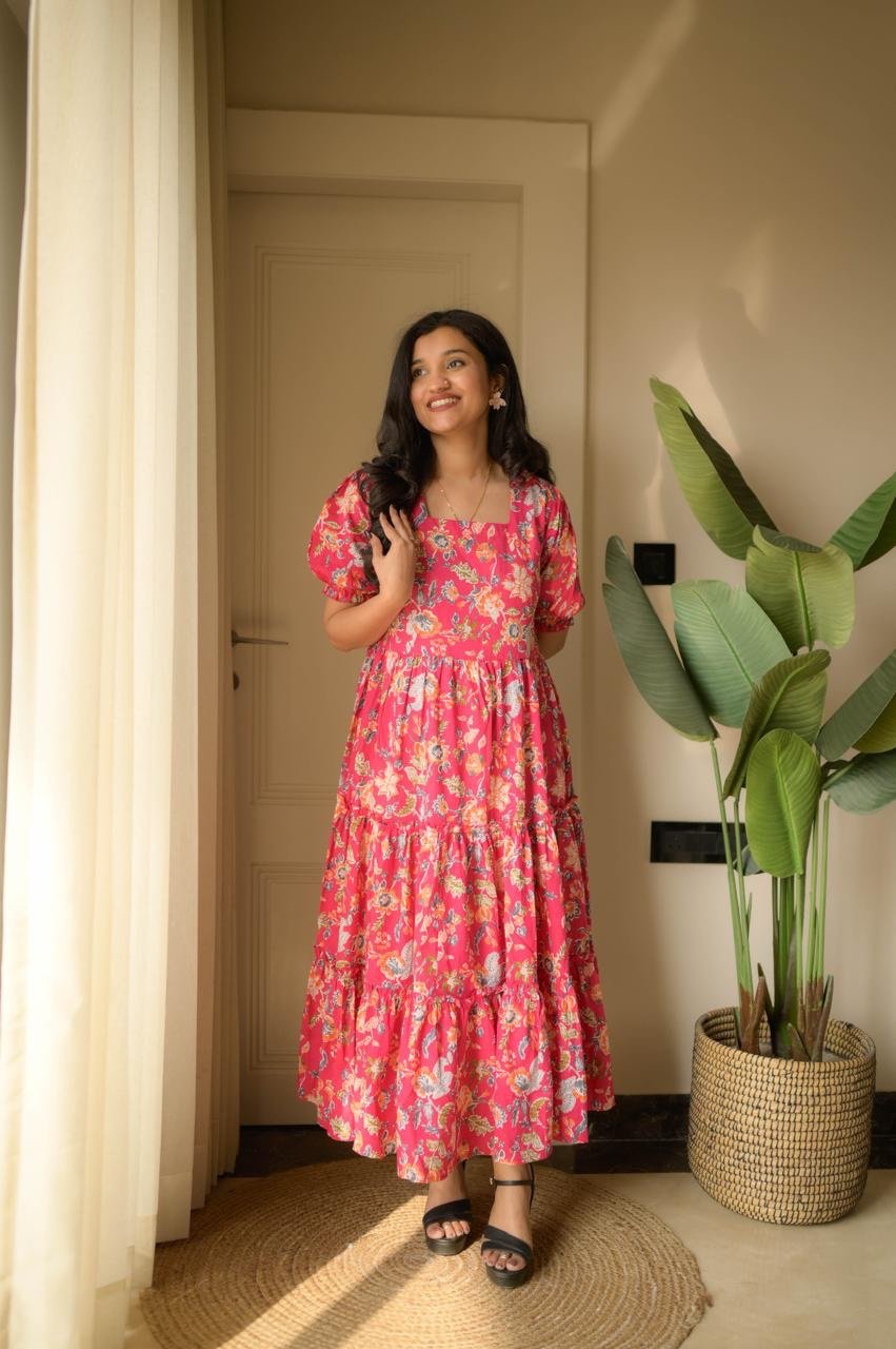 Tanvi Tiered Maxi Dress- Pink Floral Blast