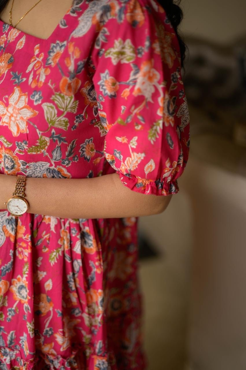 Tanvi Tiered Maxi Dress- Pink Floral Blast