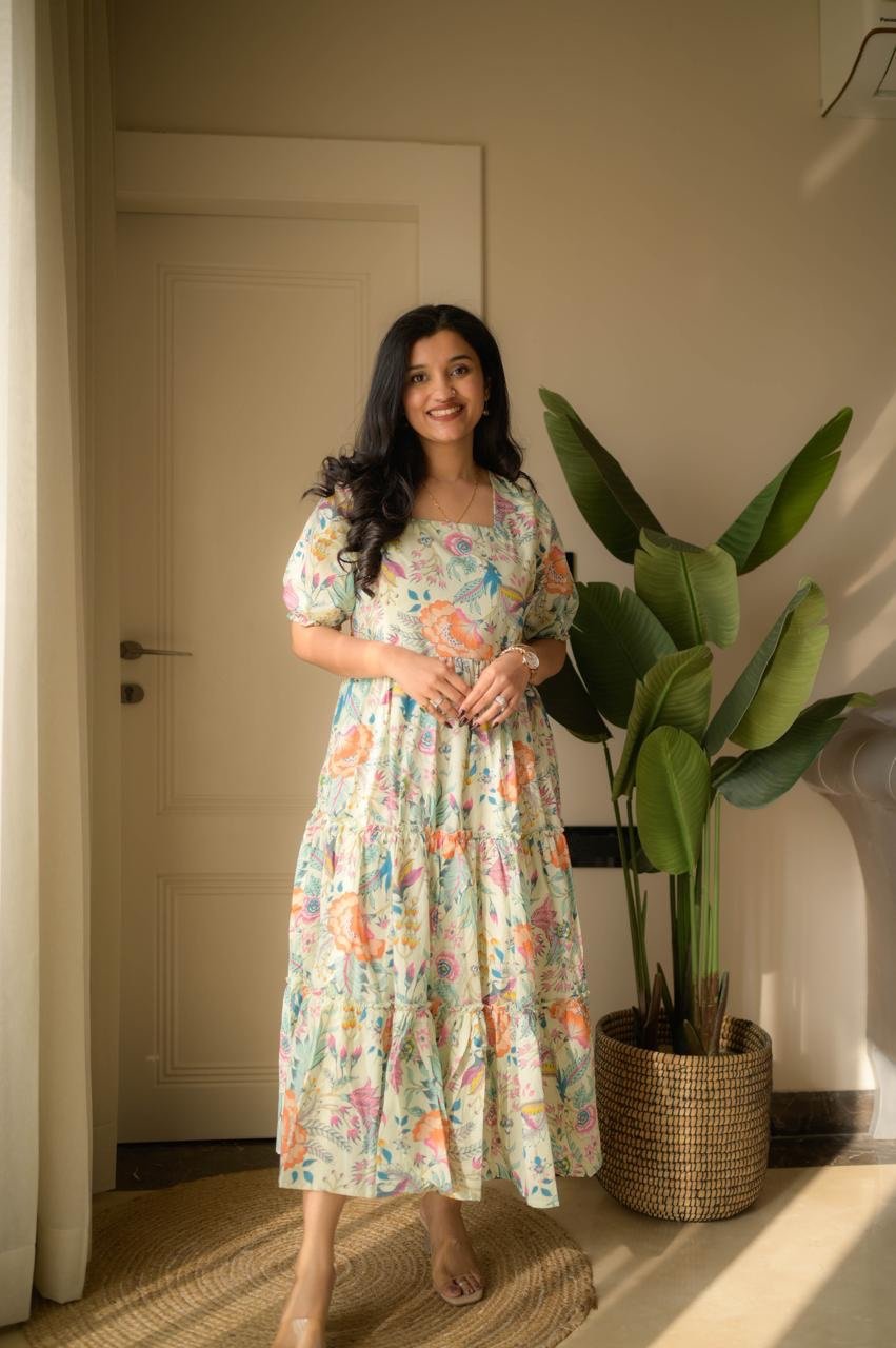 Tanvi Tiered Maxi Dress- Pastel Florals