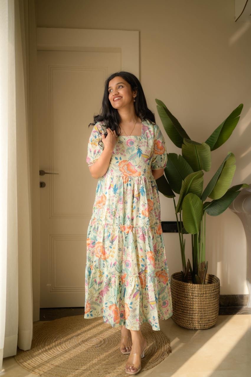 Tanvi Tiered Maxi Dress- Pastel Florals