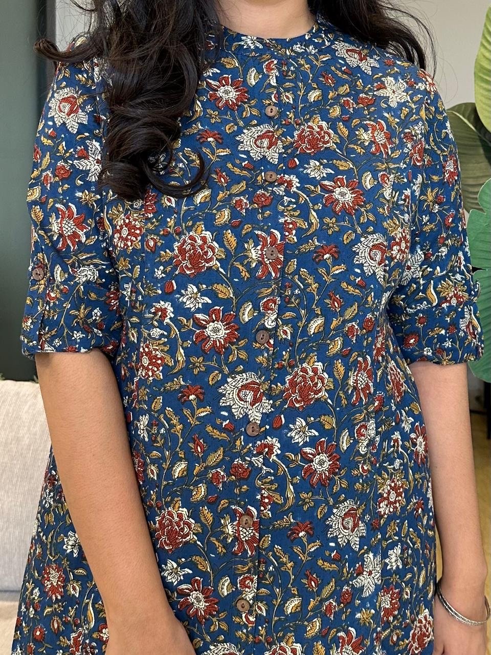 Cotton A-line Kurta- Different Blue Mix