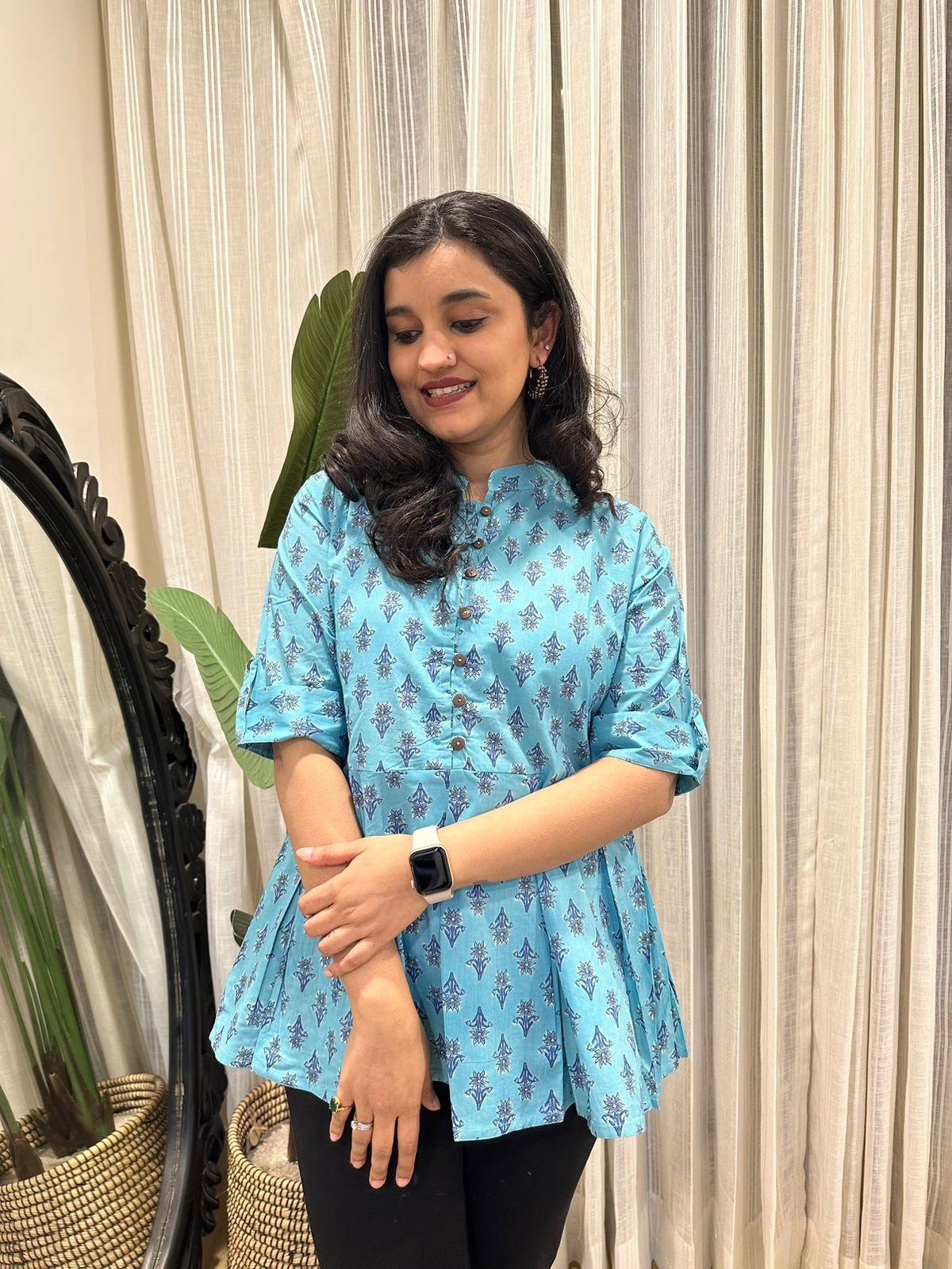 Cotton Peplum Top- Light Blue Booti