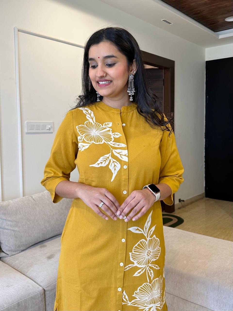 Phool Cropped Pant Set- Mustard