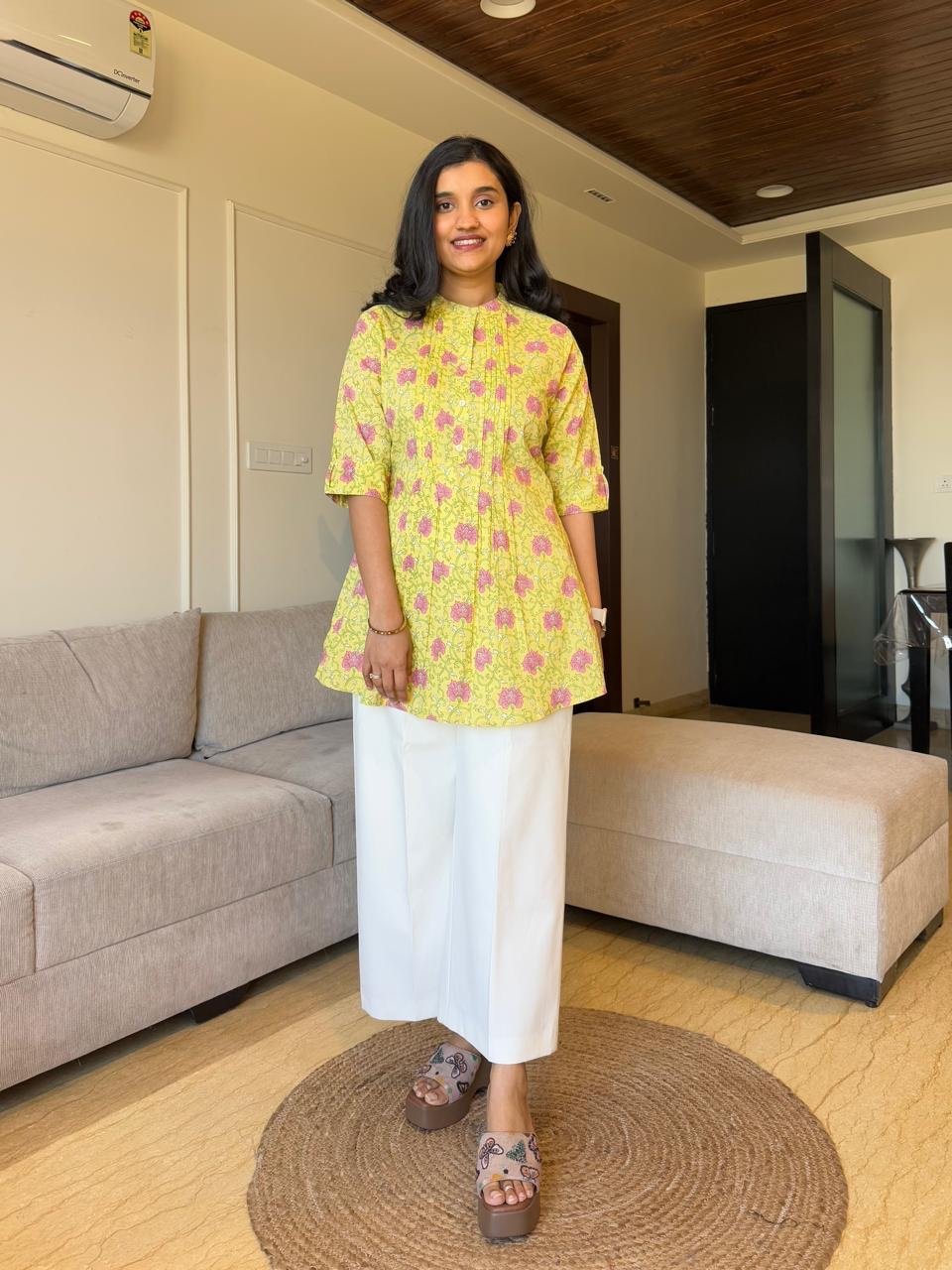 Tira Pintuck Cotton Top- Yellow Florals