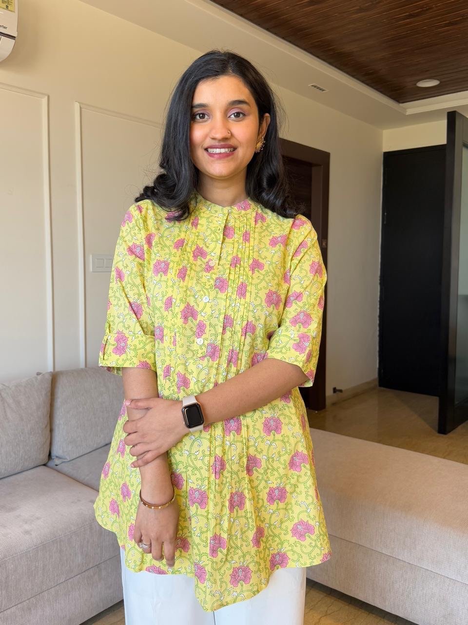 Tira Pintuck Cotton Top- Yellow Florals