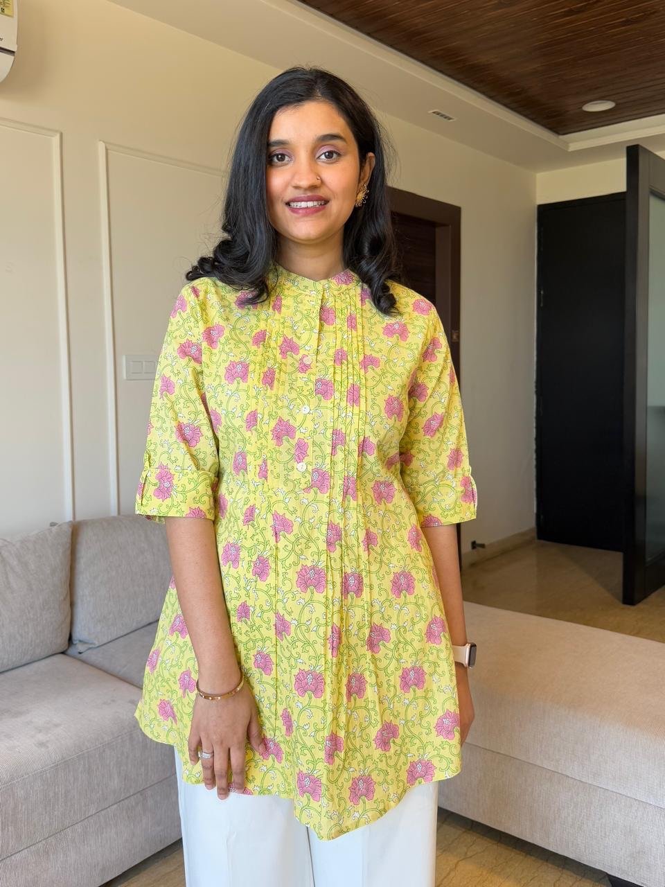 Tira Pintuck Cotton Top- Yellow Florals