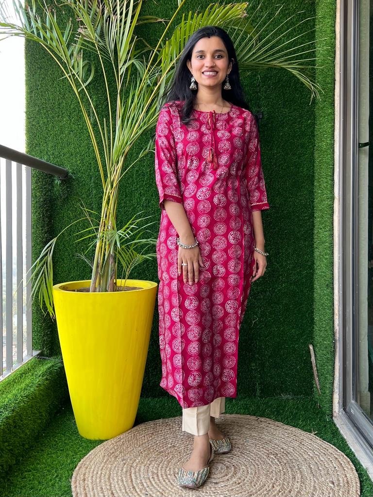 Muslin Kurta- Pink Circles