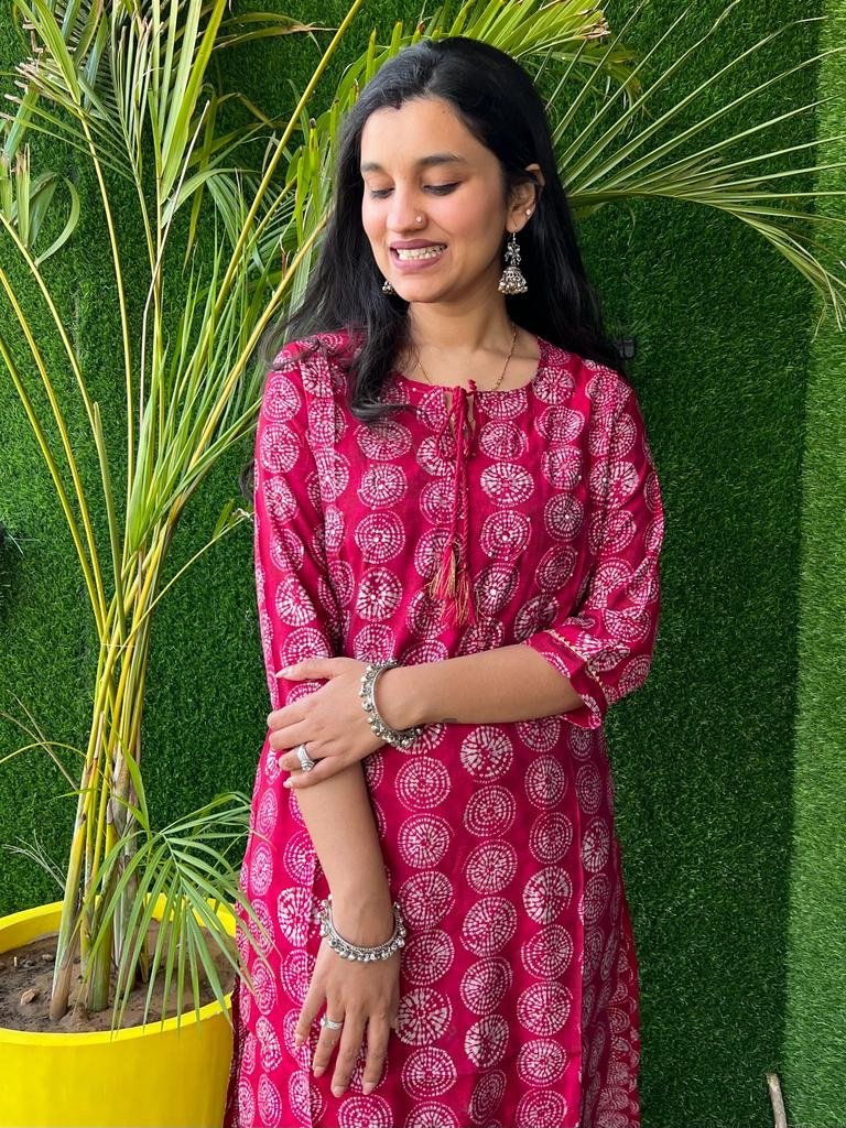 Muslin Kurta- Pink Circles