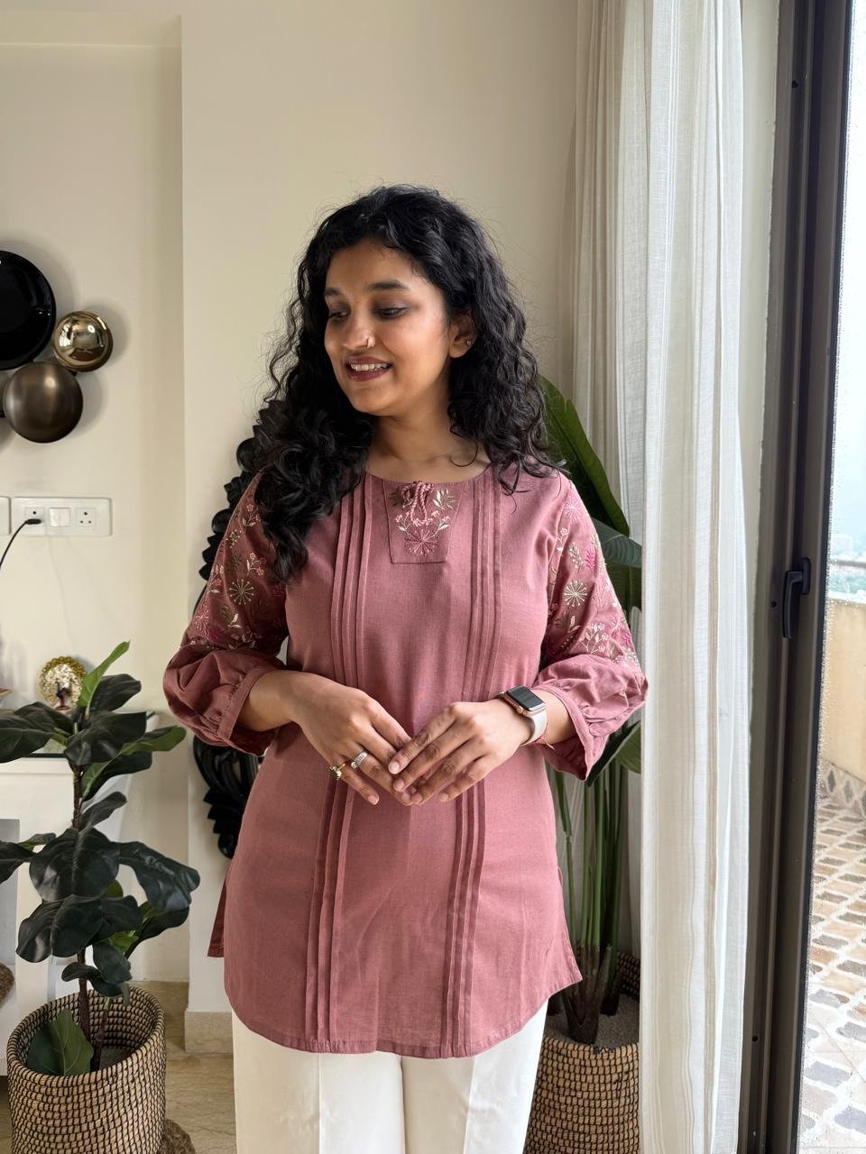 Suri Embroidered Tassel Top- Onion Pink