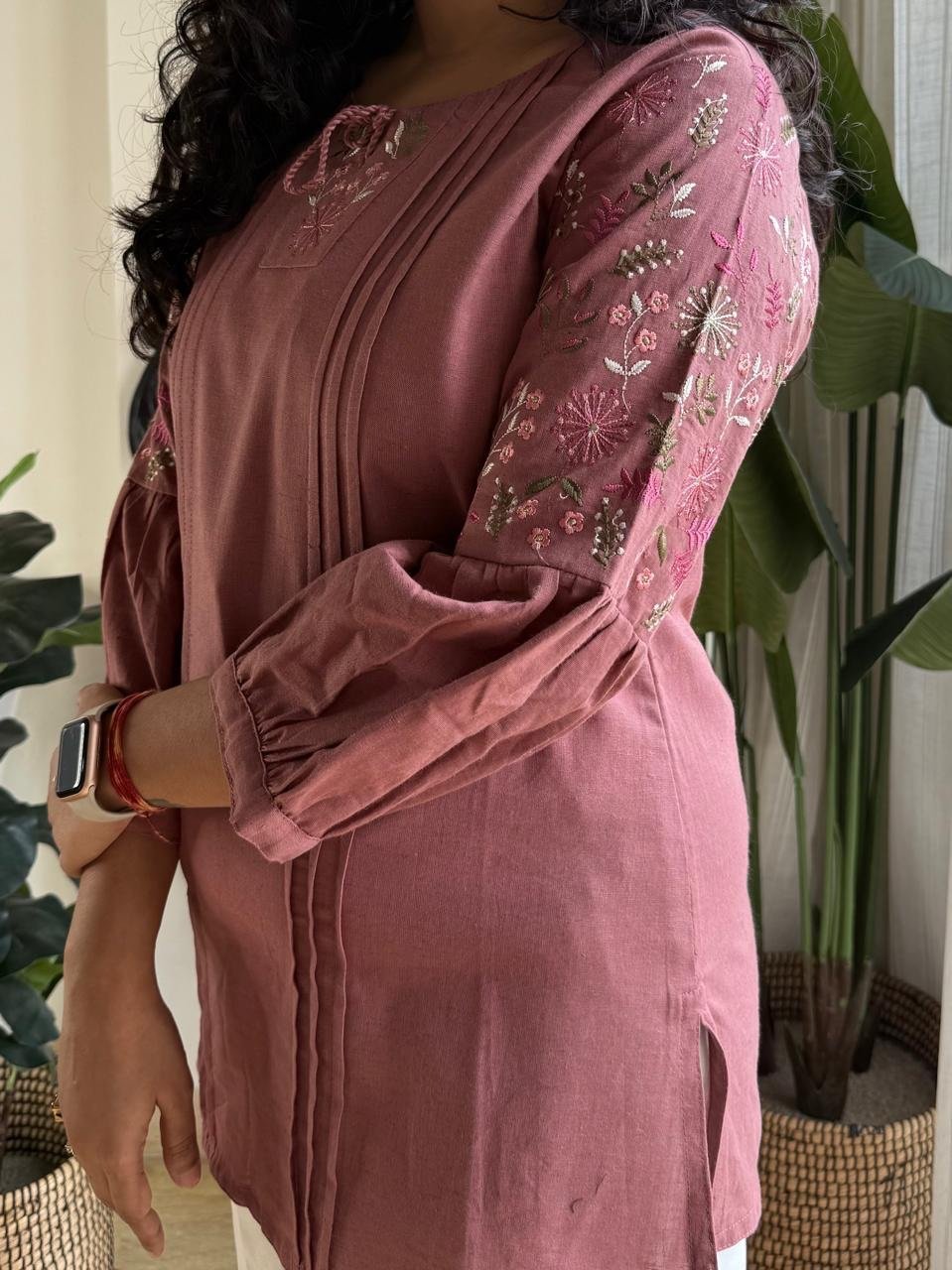 Suri Embroidered Tassel Top- Onion Pink