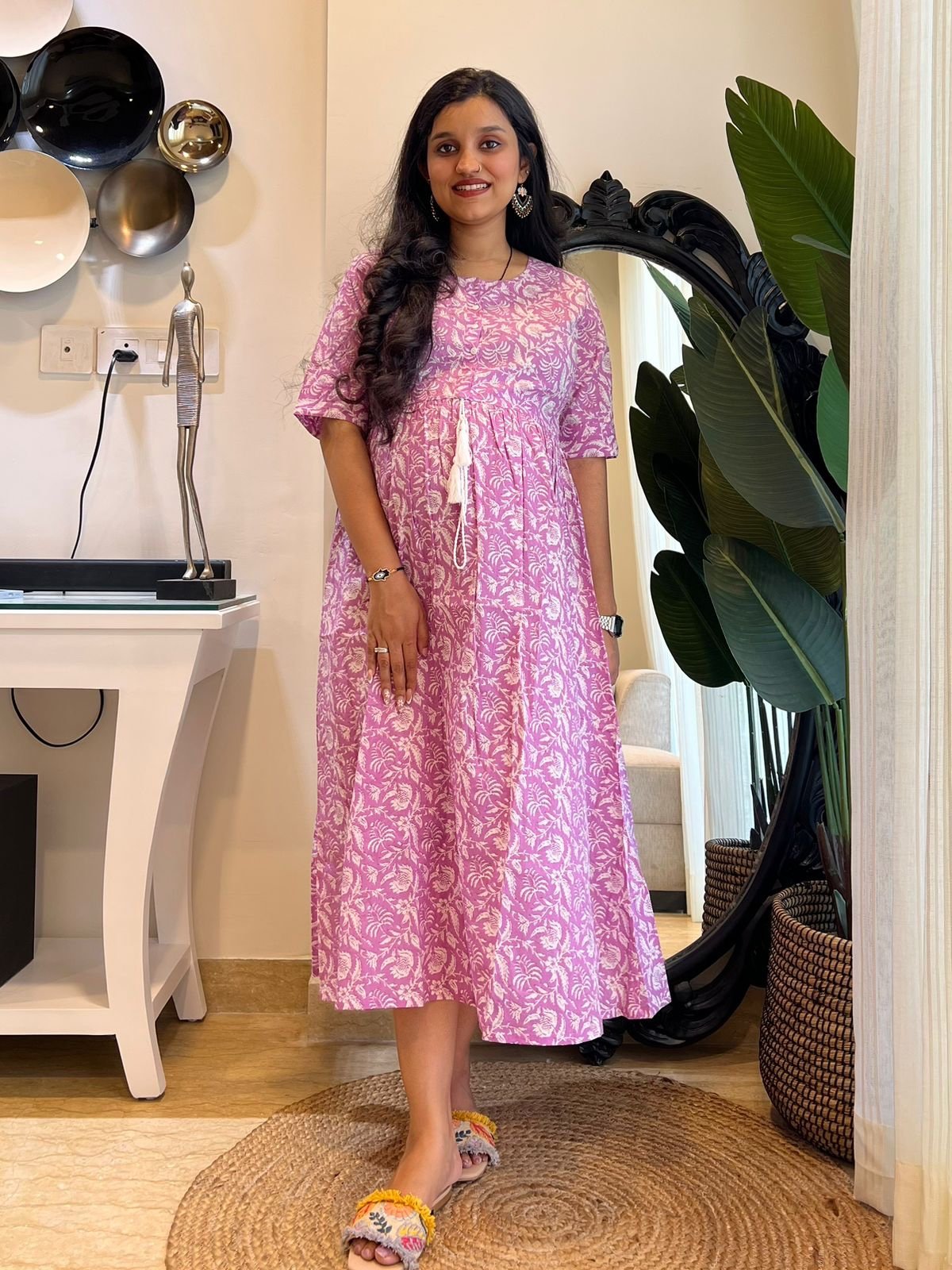 Cotton Midi Dress- M Lavender Floral
