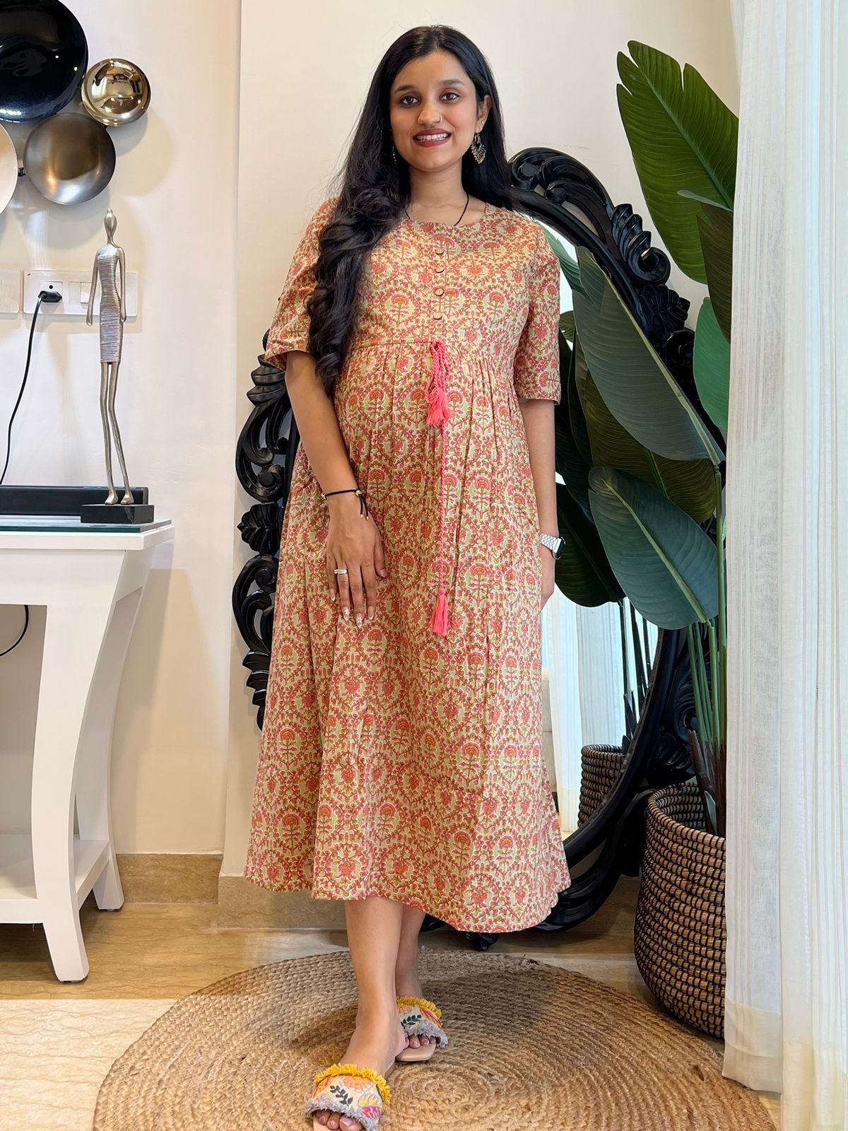 Cotton Midi Dress- M Light Green Jaal