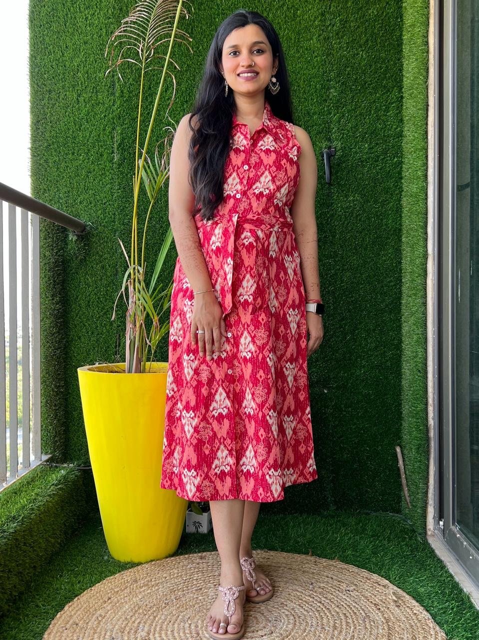 Red Motif Dress with Pocket