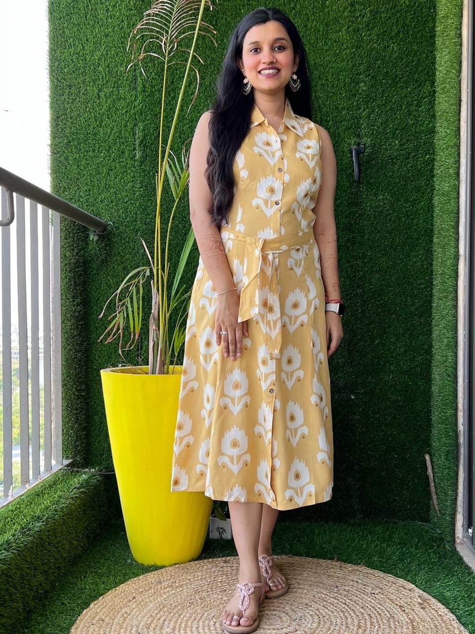 Pastel Ochre Dress with Pocket
