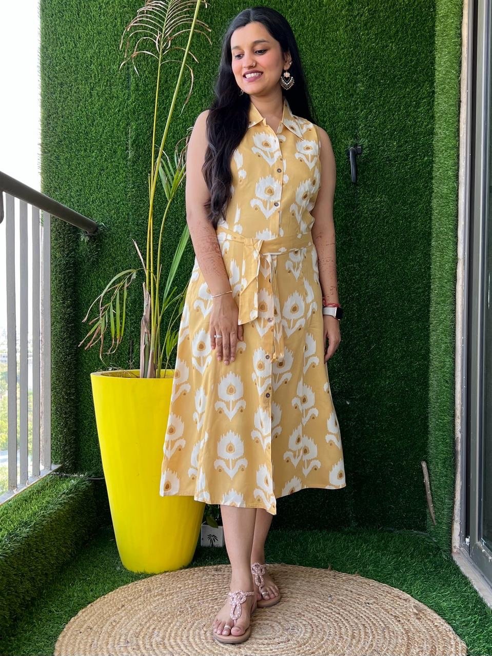 Pastel Ochre Dress with Pocket