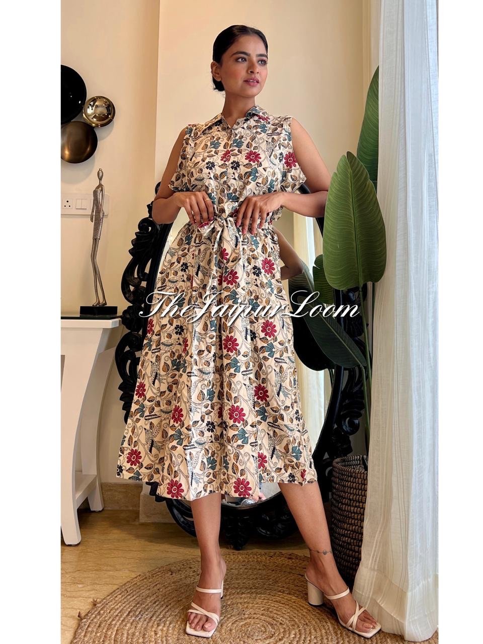 Off White Floral Dress with Pocket