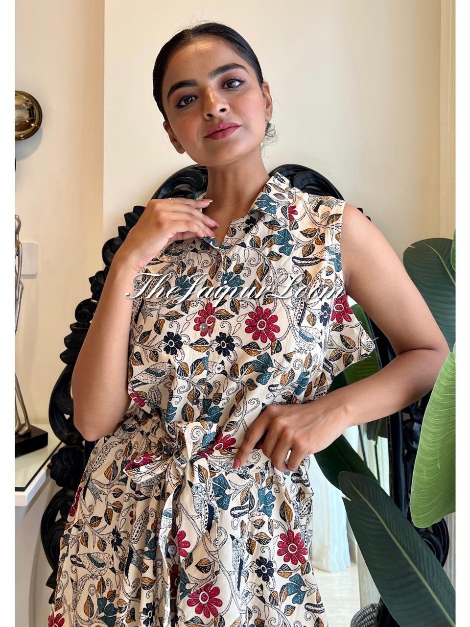 Off White Floral Dress with Pocket
