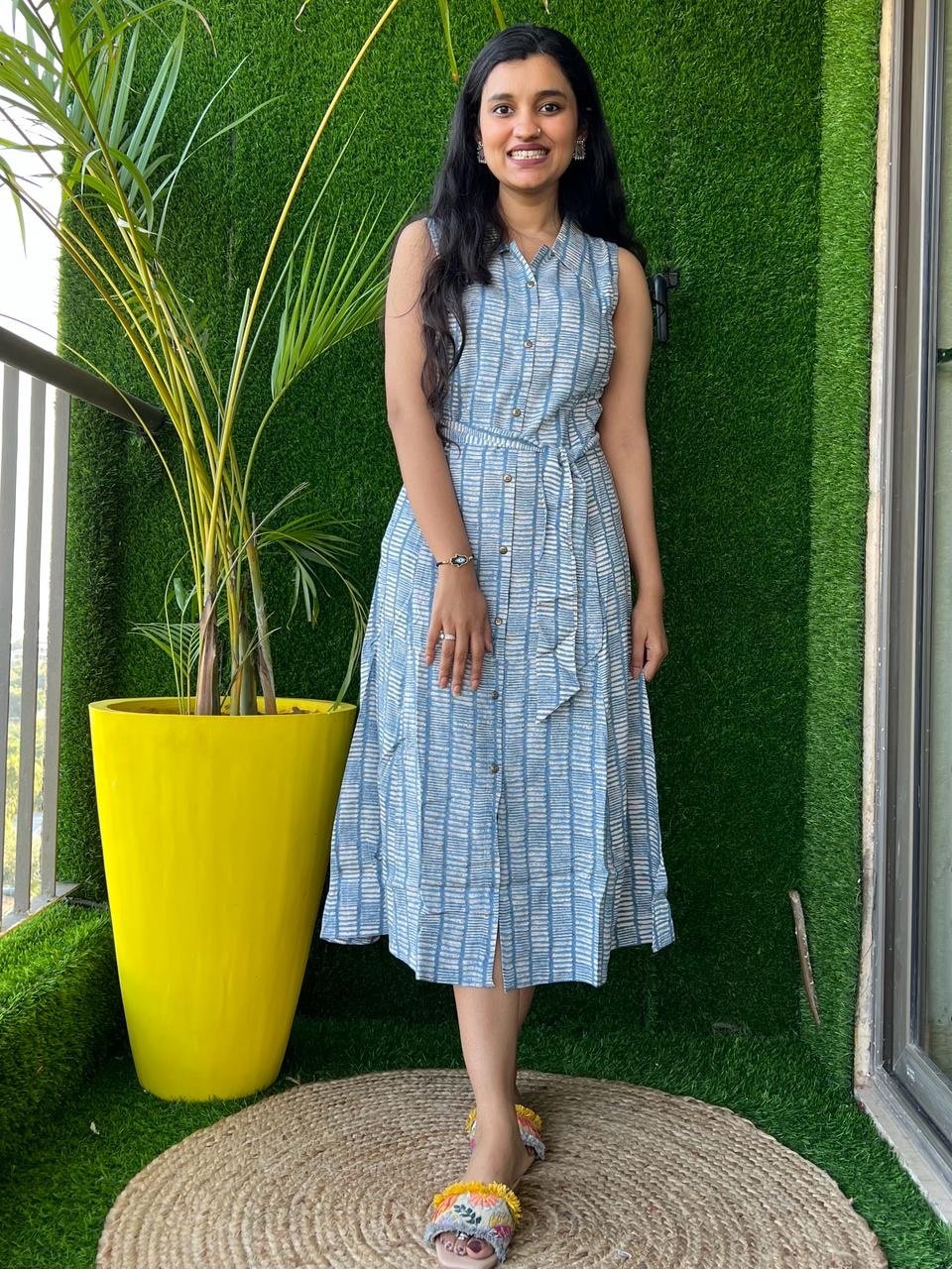 Blue Lines Dress with Pocket
