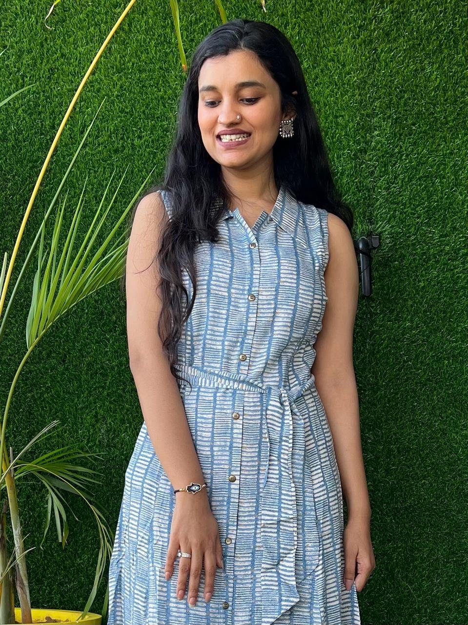 Blue Lines Dress with Pocket