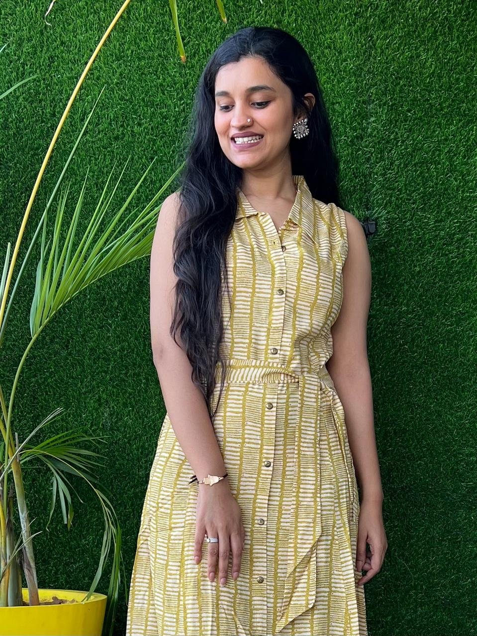 Ochre Lines Dress with Pocket
