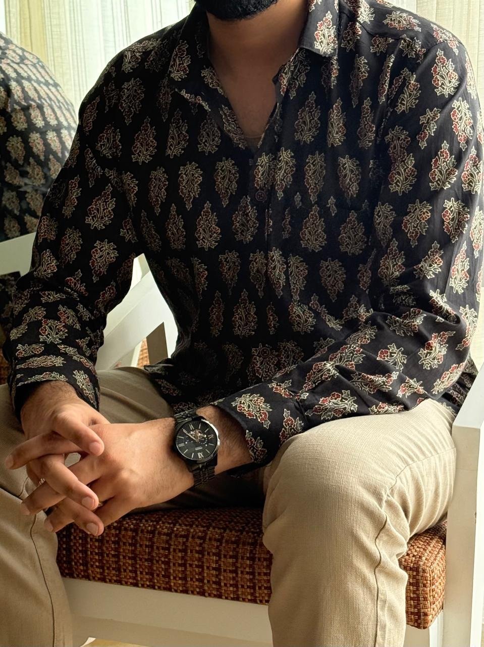 Cotton Men?? Full Sleeves Shirt- Black Boota