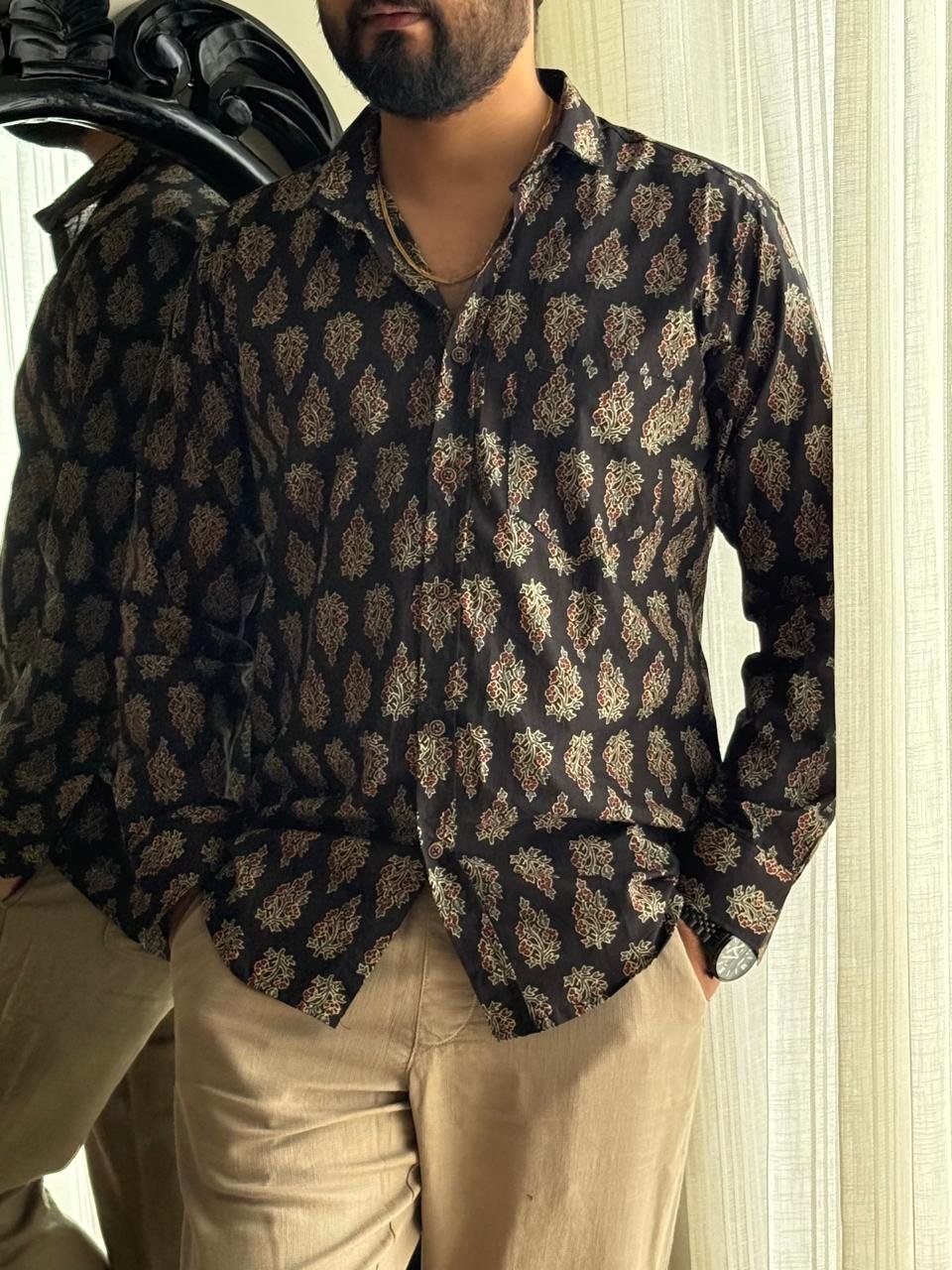 Cotton Men?? Full Sleeves Shirt- Black Boota