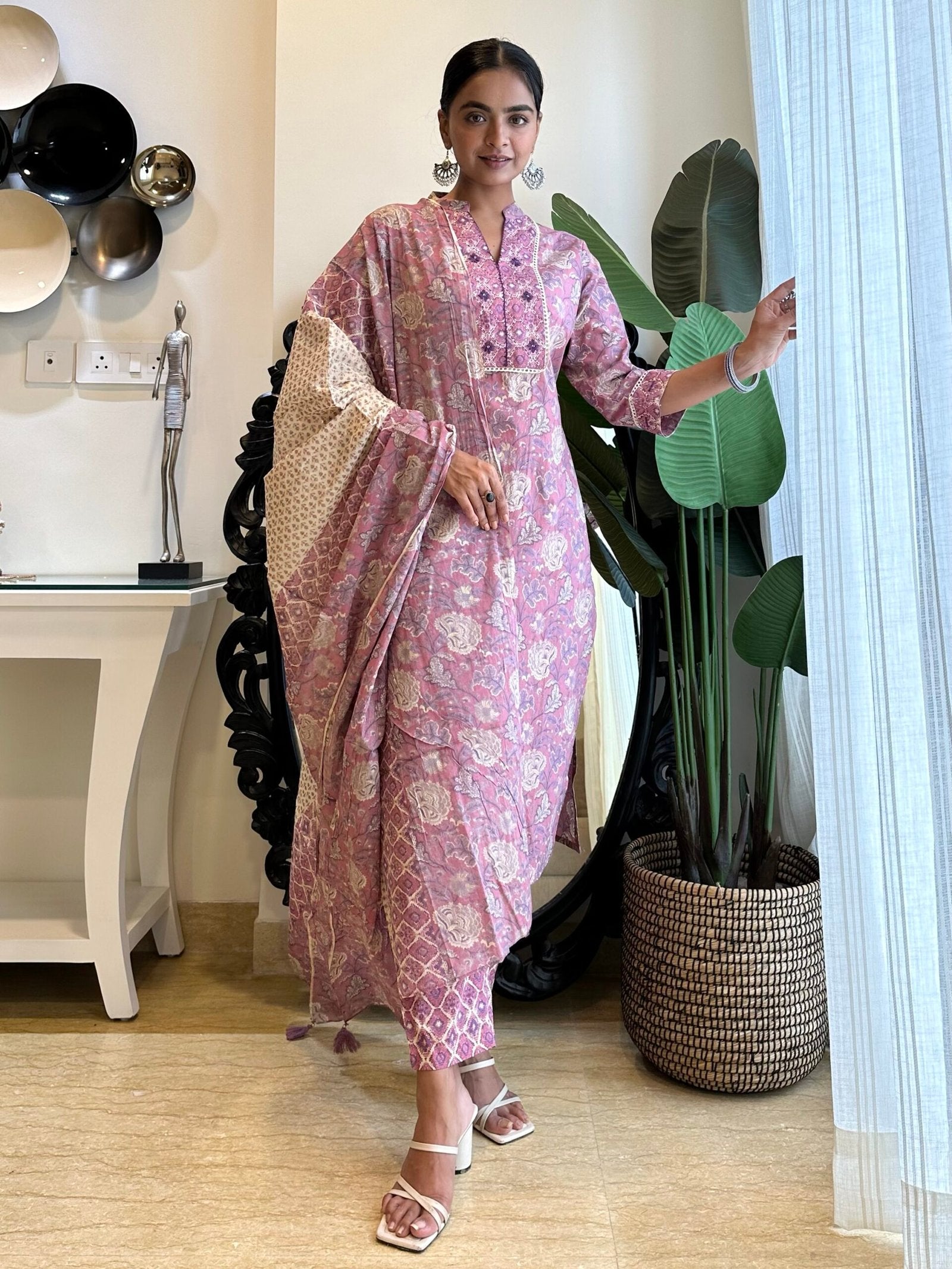 Pink Floral Geometric Cotton Set