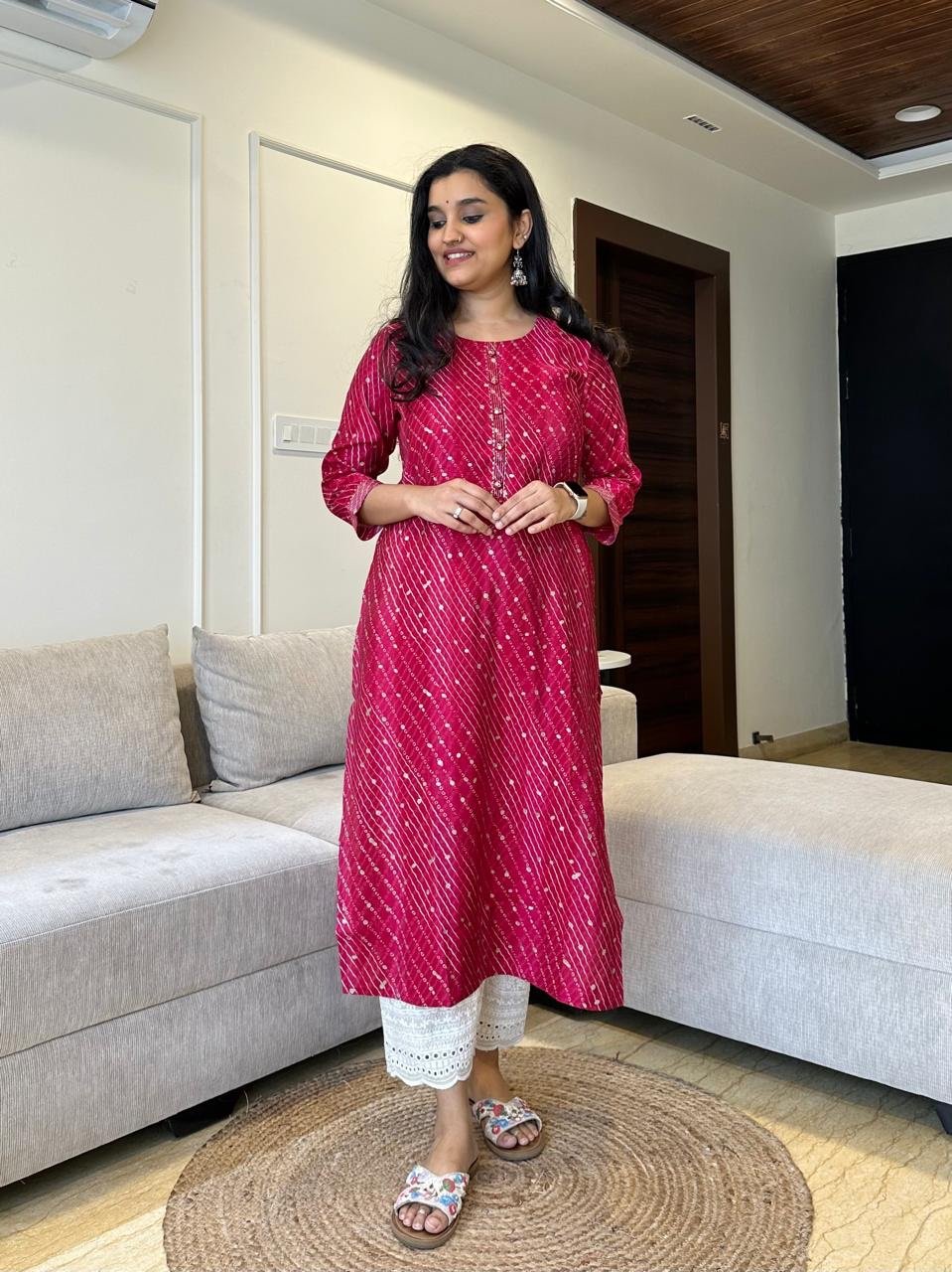 Shyama Muslin Silk Kurta- Pink
