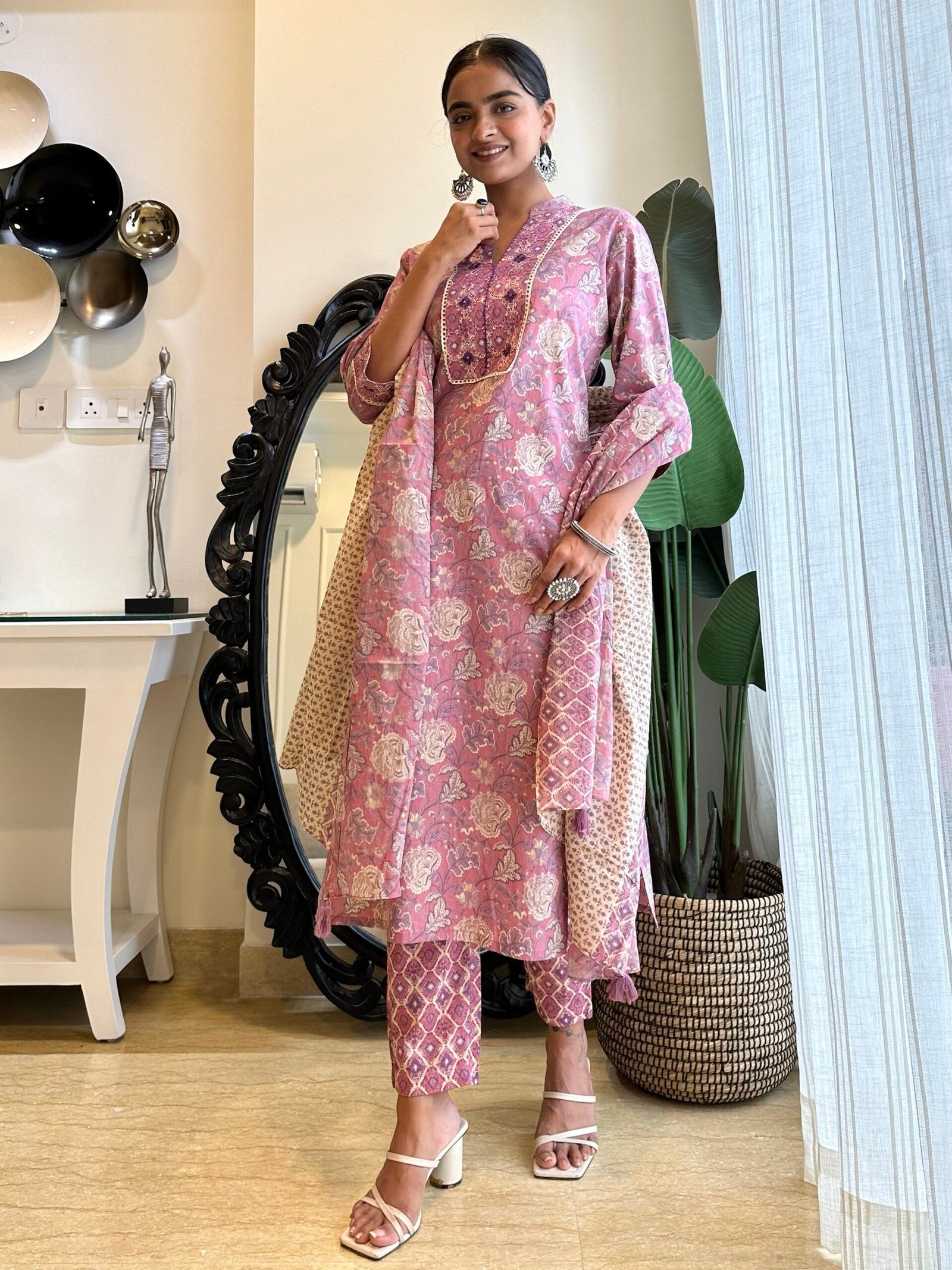 Pink Floral Geometric Cotton Set