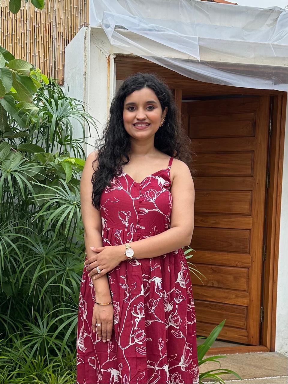 Noodle Strap Cotton Dress- Maroon Jaal