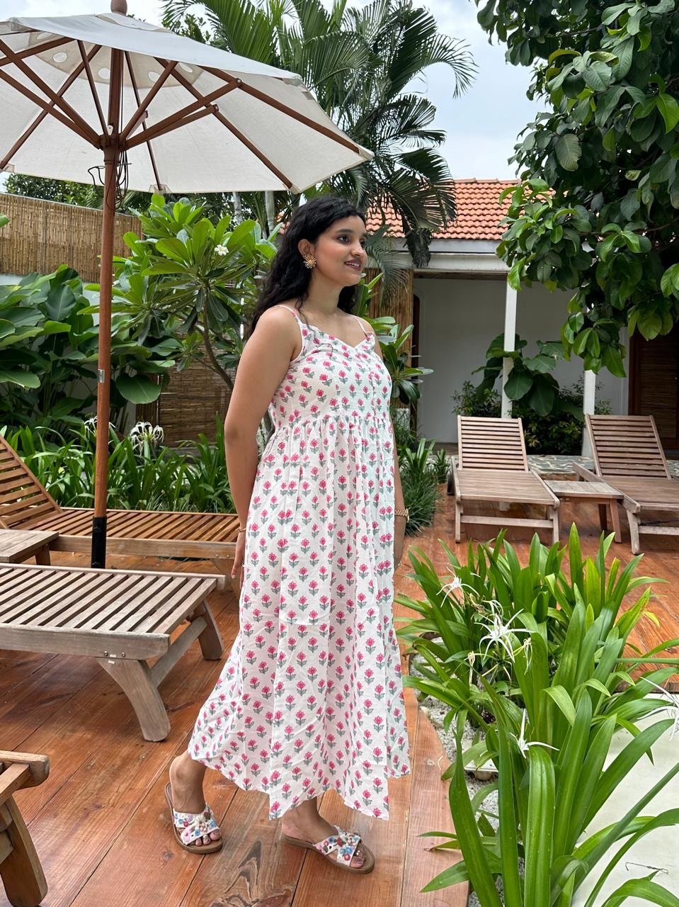 Noodle Strap Cotton Dress- White Booti