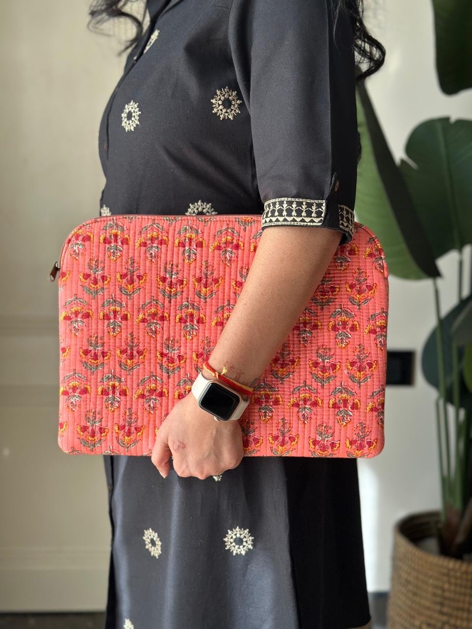Quilted Laptop Sleeve- Peach Boota