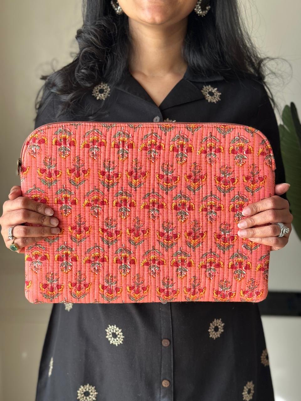 Quilted Laptop Sleeve- Peach Boota