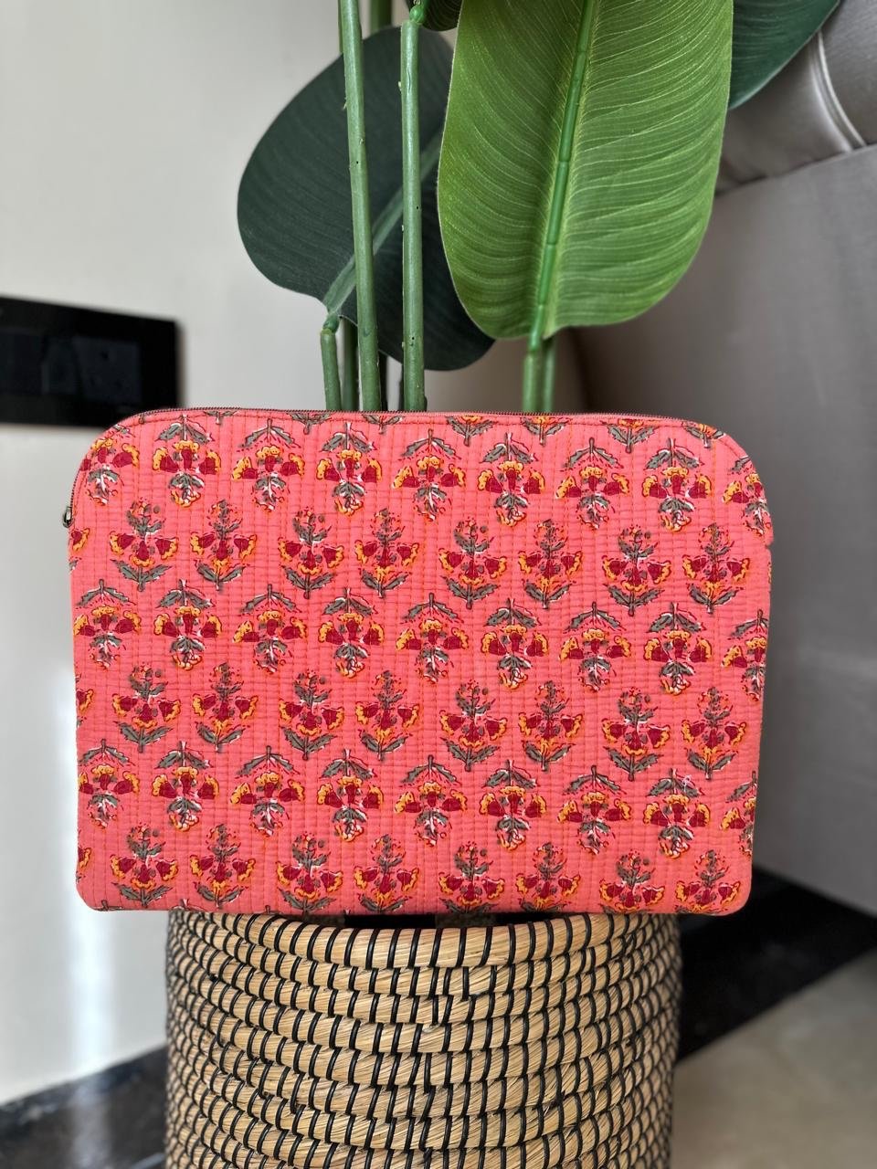 Quilted Laptop Sleeve- Peach Boota