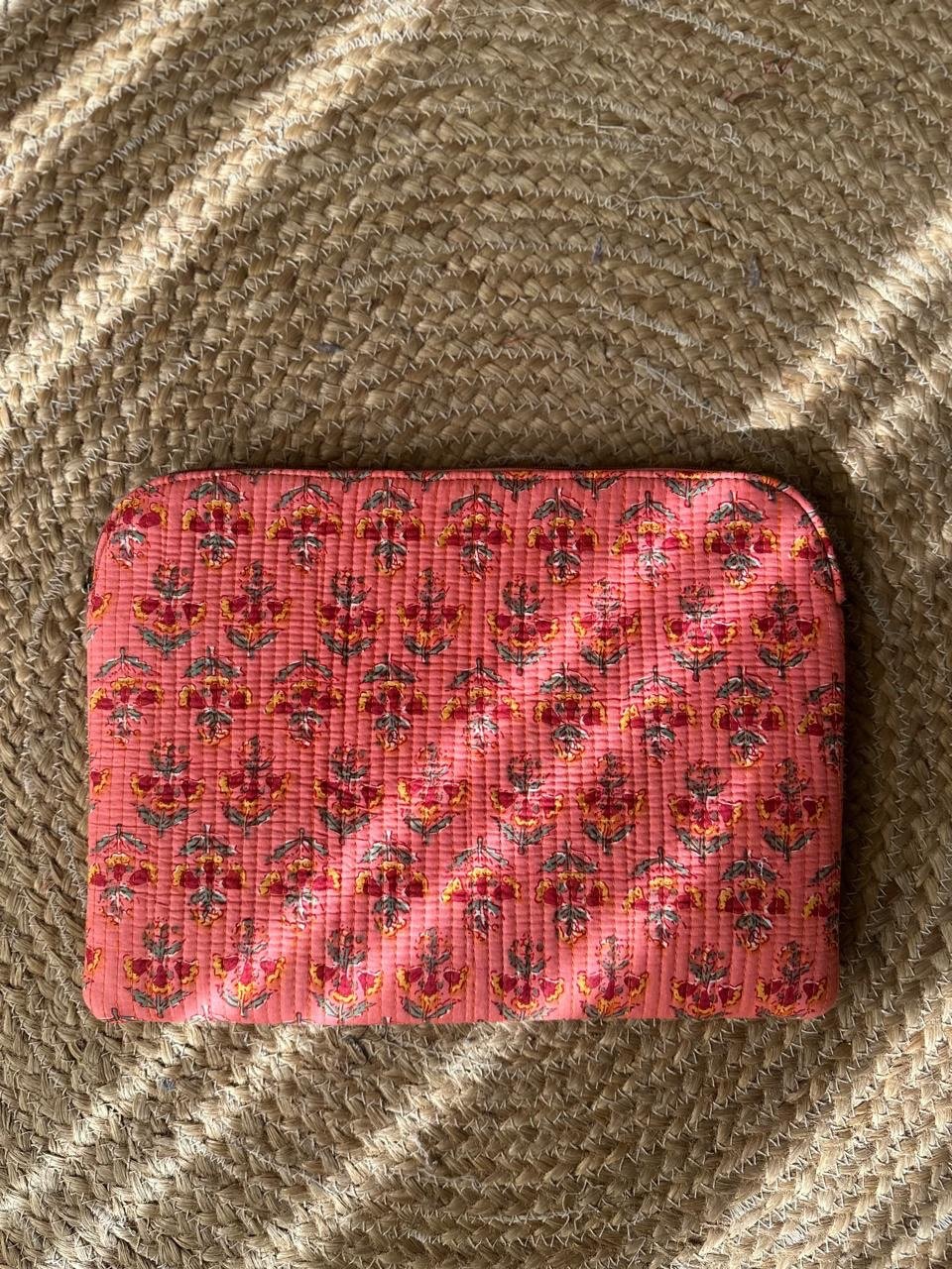 Quilted Laptop Sleeve- Peach Boota