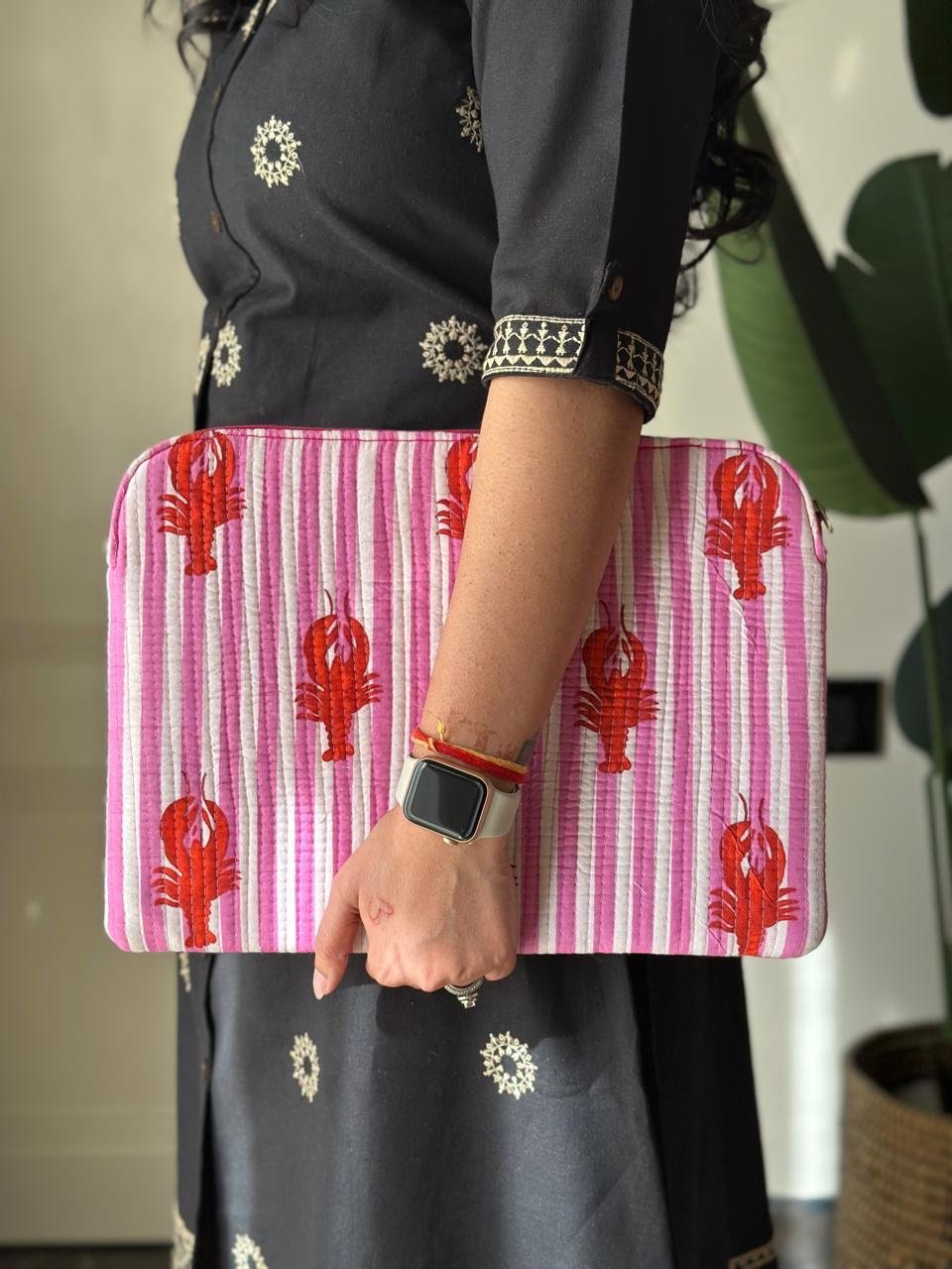 Quilted Laptop Sleeve- Pink Stripes